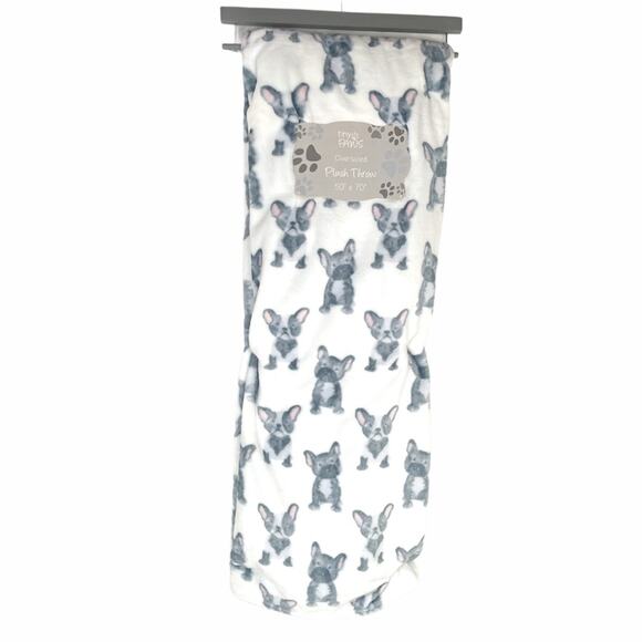 Tiny Paws French Bulldog Throw Blanket White 50x70